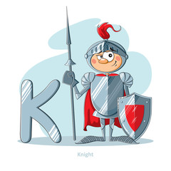 Cartoons Alphabet - Letter K with funny Knight