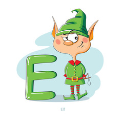 Cartoons Alphabet - Letter E with funny Elf