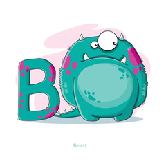 Cartoons Alphabet - Letter B with funny Beast