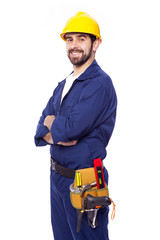 Portrait of a handsome smiling contractor, isolated on white