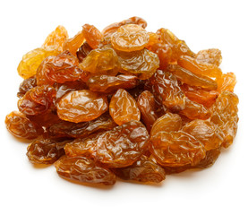 Yellow sultanas raisins isolated on white background cutout