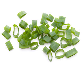 chopped spring onion or scallion isolated on white background cu