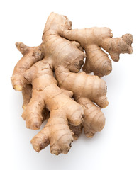 Fresh ginger root or rhizome isolated on white background cutout