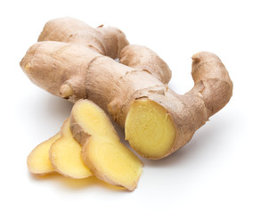 Fresh ginger root or rhizome isolated on white background cutout