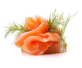 sandwich or canape with salmon on white background  cutout