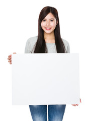 Fototapeta premium Woman show with white board