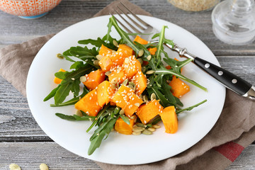 Light salad with baked pumpkin