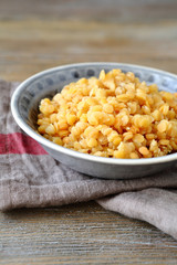 Tasty red lentils on the plate