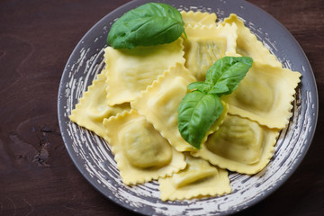 Still life with italian ravioli, horizontal shot, close-up