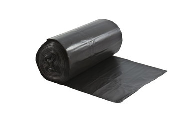 Roll of disposable trash bags isolated over white background.Sto
