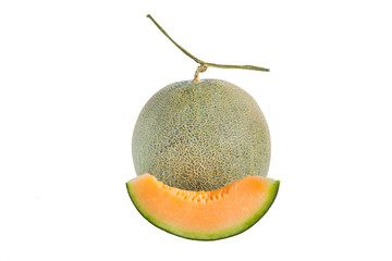 freshly cut melon on white background