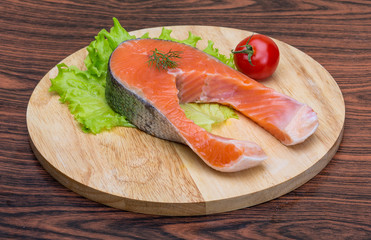 Raw salmon steak