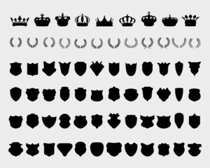Black silhouettes of crowns, shields and wreaths