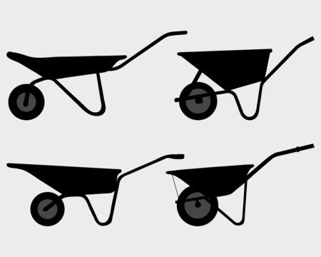 Black silhouettes of various wheelbarrow, vector