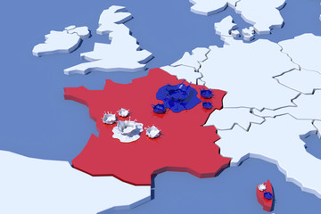 Obraz premium Mappa Europa 3D con indicazione Francia splash