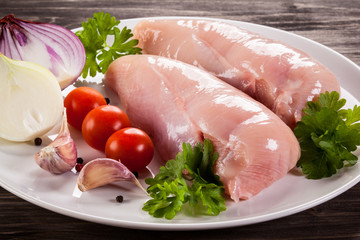 Raw chicken fillets