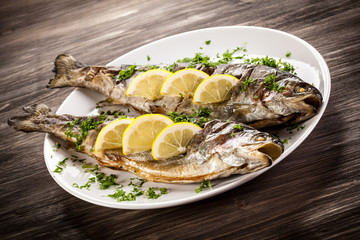 Fish dish - fried fish fillet with vegetables