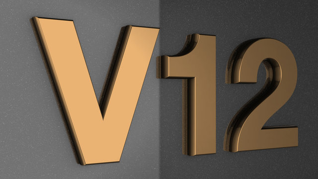 V12 sign, label, badge, emblem or design element, 3d render.