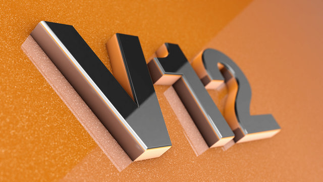 V12 sign, label, badge, emblem or design element, 3d render.