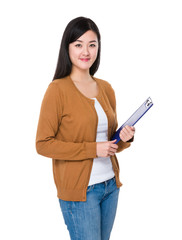 Fototapeta premium Asian woman hold with file pad