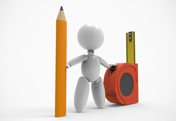 new 3D people shows and use tools - pencil and measuring tape