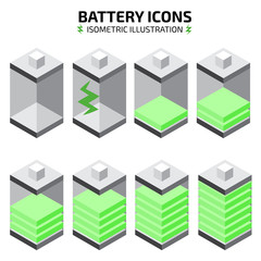 isometric battery icon set
