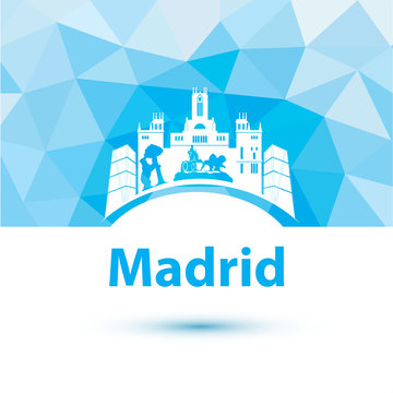 Silhouette of Madrid. City skyline on polygonal background