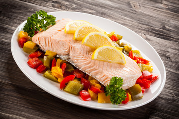 Roasted salmon and vegetables