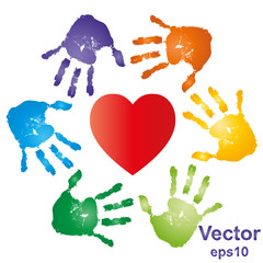 Vector conceptual hand prints and heart