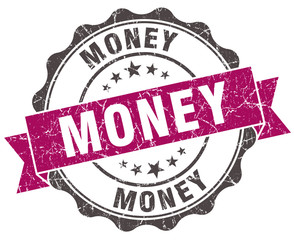money grunge violet seal isolated on white