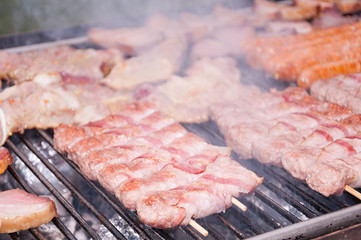 Roast pork kebabs on the grill