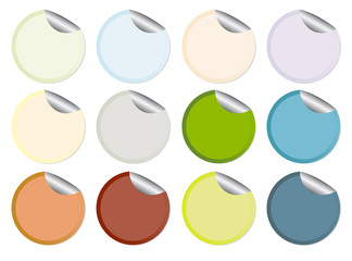 A series of colorful round tags with a folded corner, in vector format