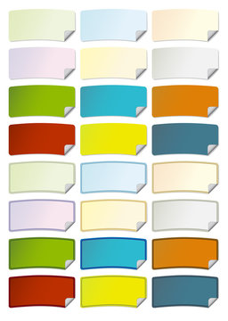 A series of colorful curved tags with a folded corner, in vector format