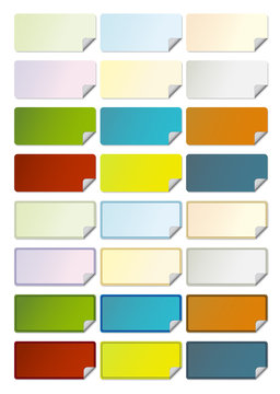 A series of colorful rectangular tags with a folded corner, in vector format