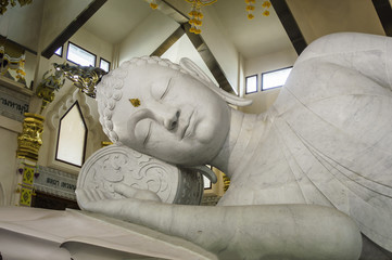 The biggest white marble nirvana buddha at Wat Pa Phu Kon, Udon