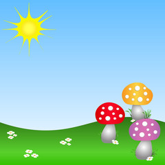 Summer landscape with mushrooms
