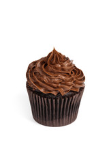 Chocolate Cupcake isolated on white background. Selective focus.