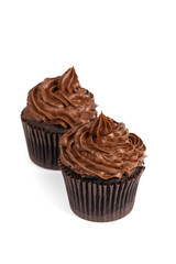 Chocolate Cupcake isolated on white background. Selective focus.
