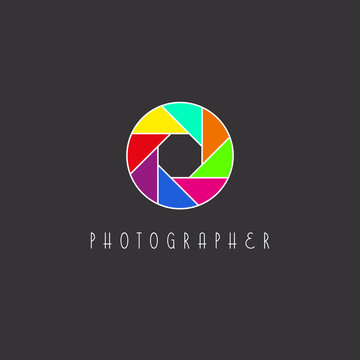 Colored aperture of the camera lens, photo studio logo