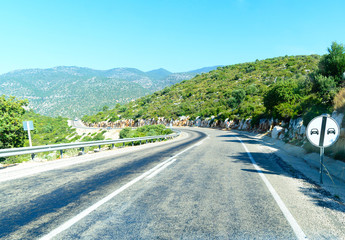 Mountain road on the sea coast in Turkey