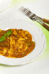 Pasta Ravioli Sorrentina. Selective focus.