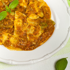Pasta Ravioli Sorrentina. Selective focus.