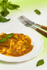 Pasta Ravioli Sorrentina. Selective focus.