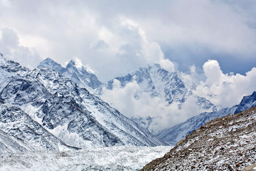 Khumbu Glacier and mountain landscape in Sagarmatha, Nepal