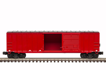 Fototapeta premium Red Boxcar with Open Door