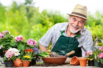 Senior in the flower garden