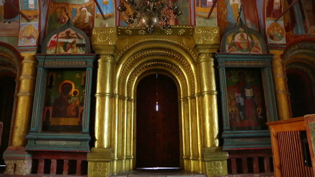 interior of the temple with ancient paintings in Rostov Veliky