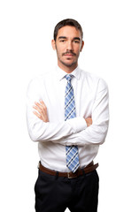 Satisfied businessman arms crossed gesture