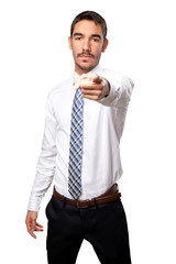 Confident businessman pointing to the front