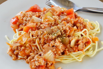 spaghetti fried with chopping pork